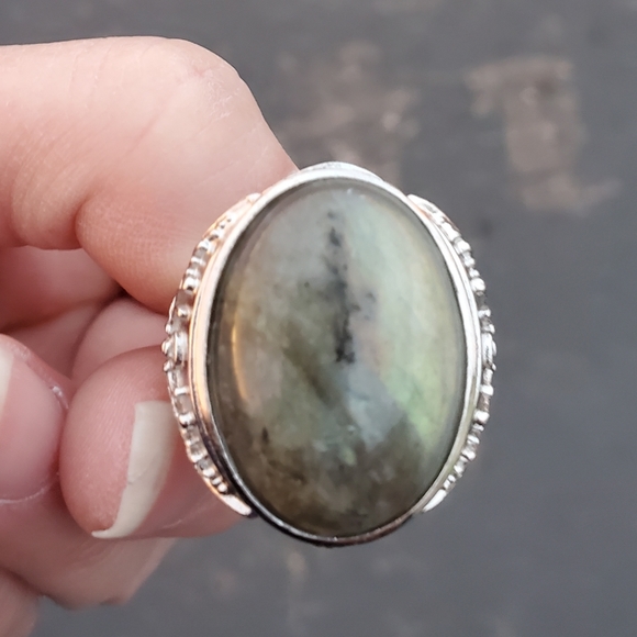 New Men's Labradorite Adjustable 925 Silver Ring. - Picture 6 of 16